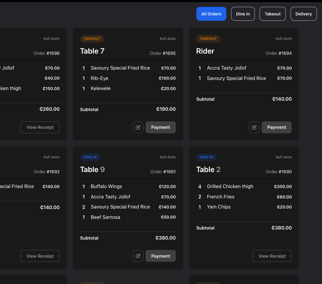 VendReady POS All Orders View